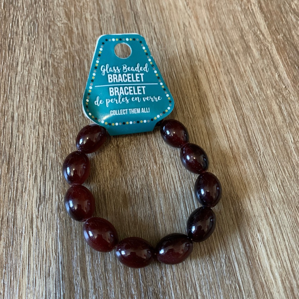 Vintage 90s beaded glass stretch bracelet in dark brown